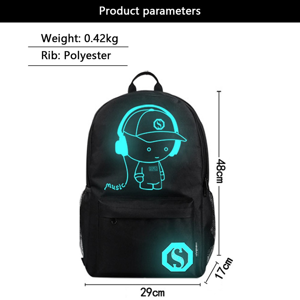 Anti-theft Student School Bag Anime Luminous USB Charge Laptop Computer ...