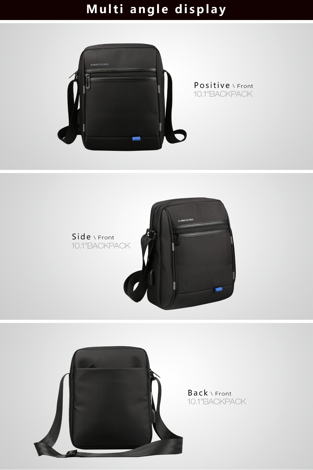 Kingsons 10.1 inch Casual Business Waterproof Men's Shoulder Crossbody Bag