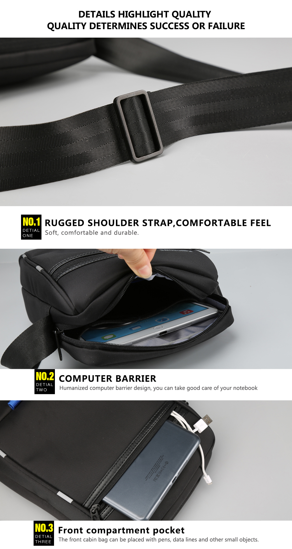 Kingsons 10.1 inch Casual Business Waterproof Men's Shoulder Crossbody Bag