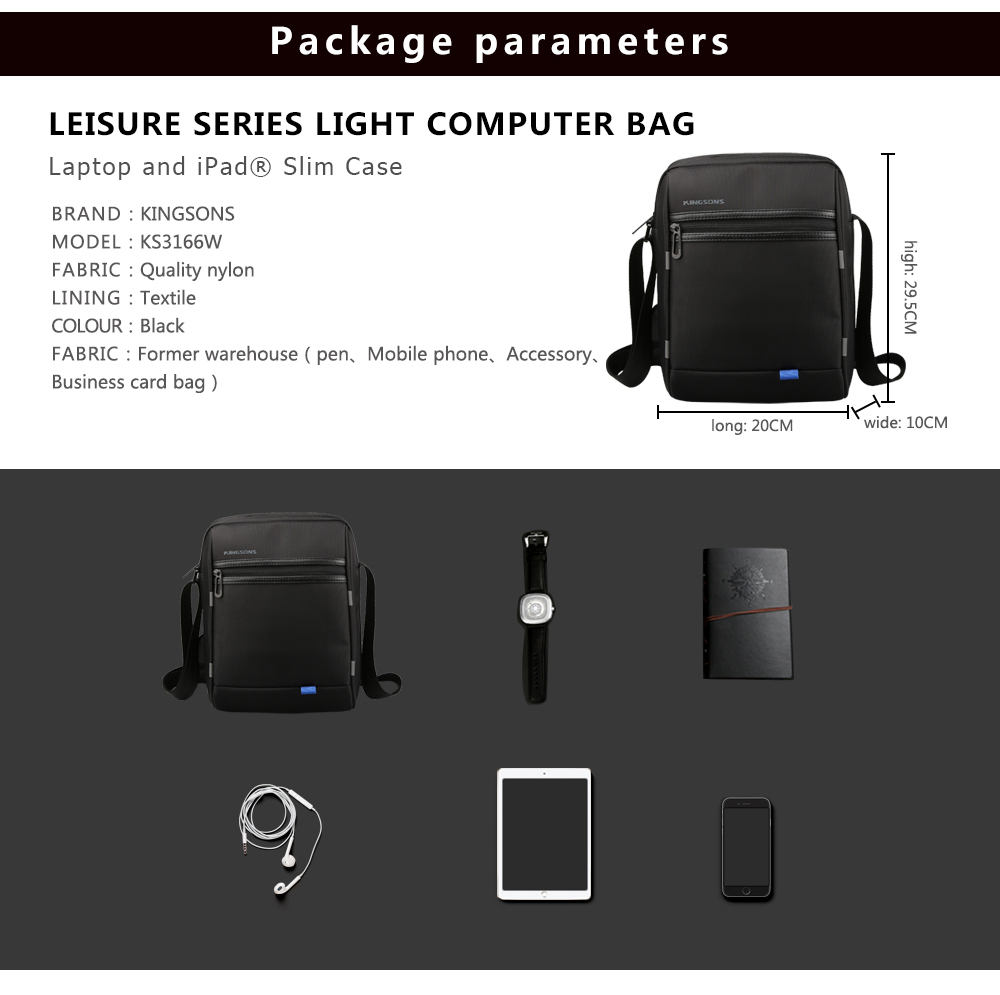 Kingsons 10.1 inch Casual Business Waterproof Men's Shoulder Crossbody Bag