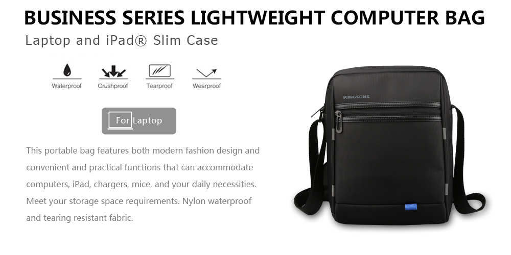 Kingsons 10.1 inch Casual Business Waterproof Men's Shoulder Crossbody Bag