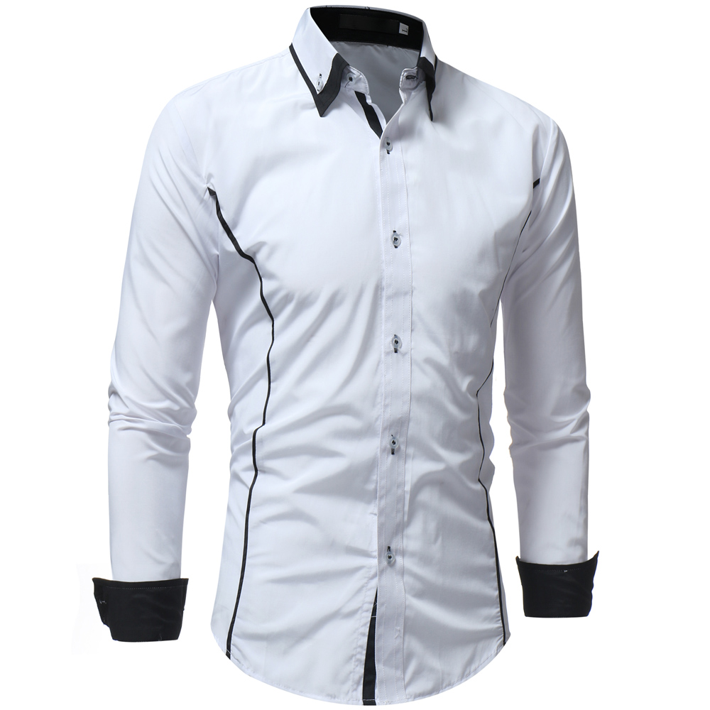 Fashion Classic Contrast Color Double Collar Men's Casual Slim Long Sleeve Shirt