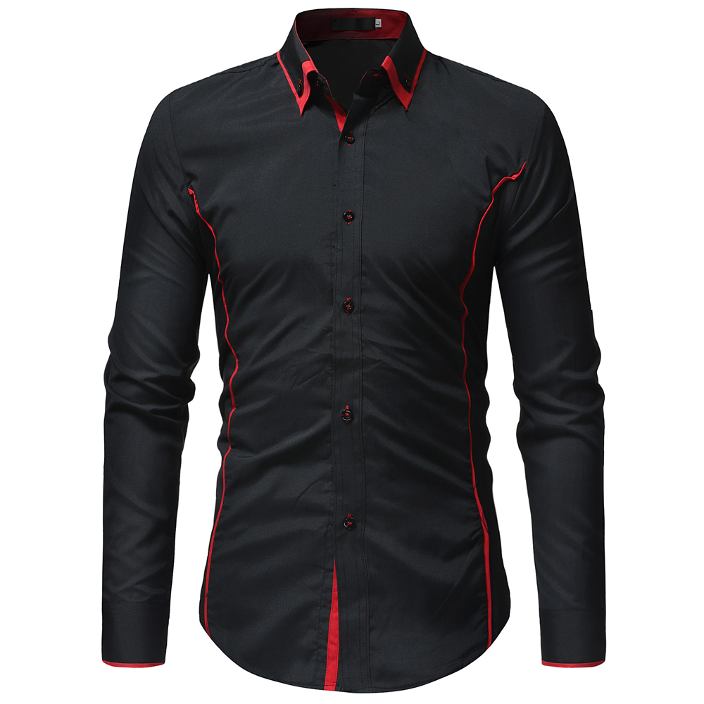 Fashion Classic Contrast Color Double Collar Men's Casual Slim Long Sleeve Shirt