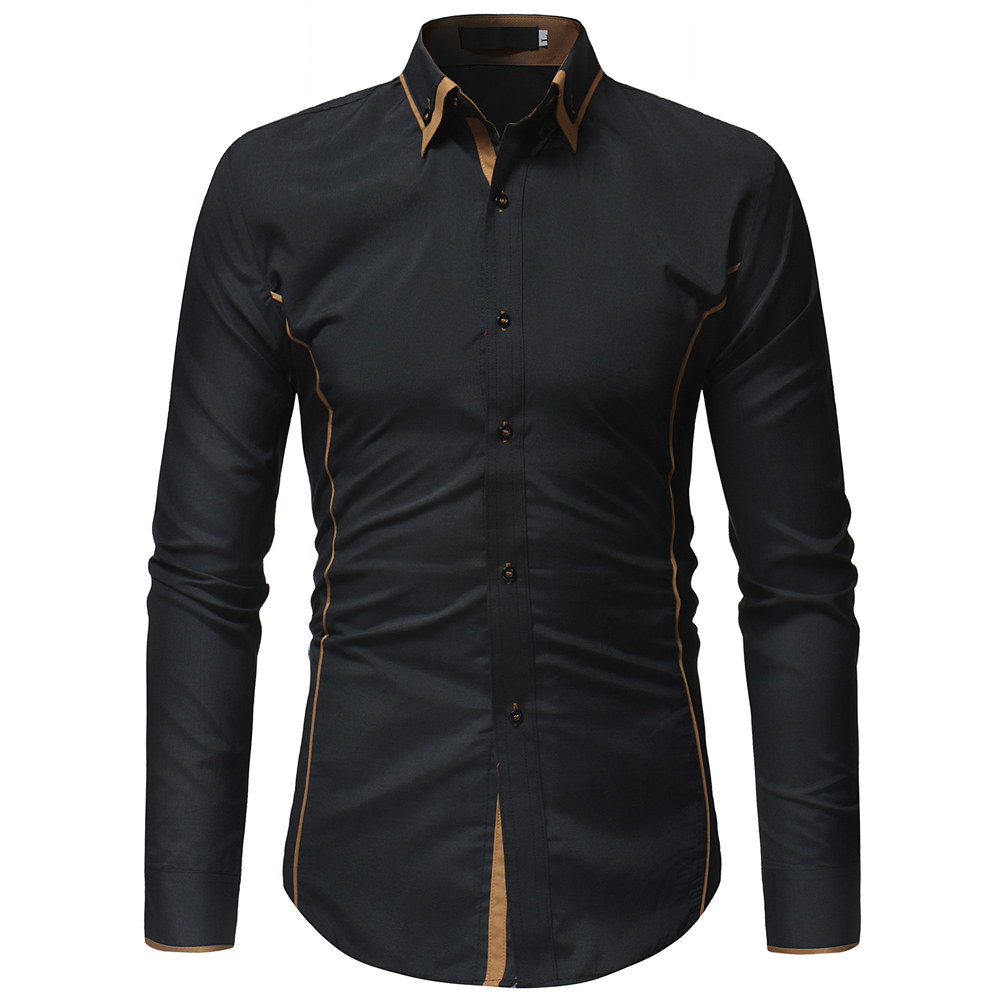 Fashion Classic Contrast Color Double Collar Men's Casual Slim Long Sleeve Shirt