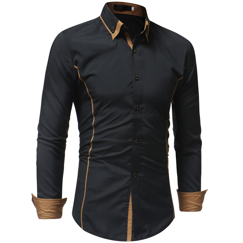 Fashion Classic Contrast Color Double Collar Men's Casual Slim Long Sleeve Shirt