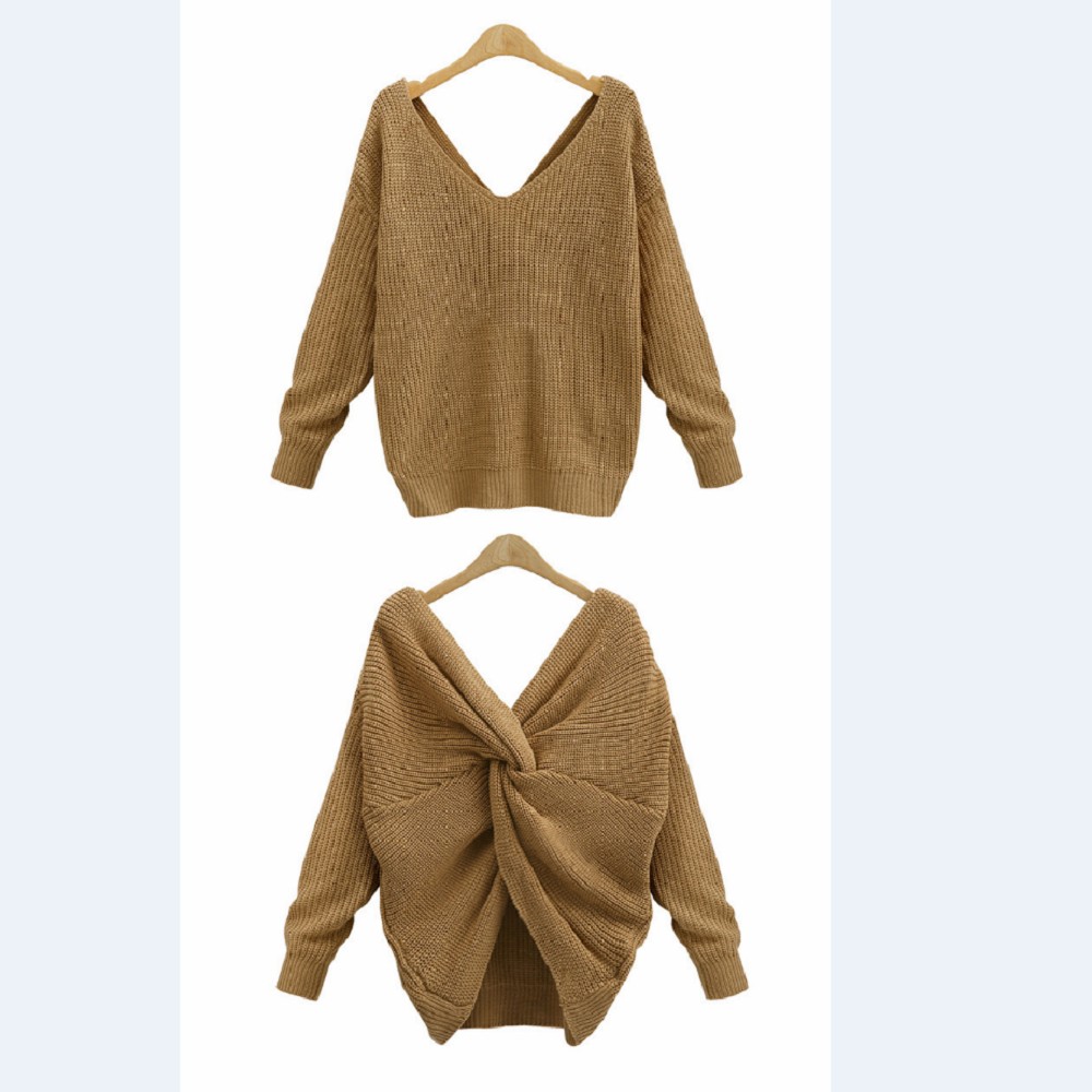 Two wear V-neck knotted halter sweater long sleeve sweater 8 color