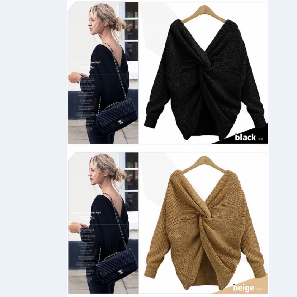 Two wear V-neck knotted halter sweater long sleeve sweater 8 color