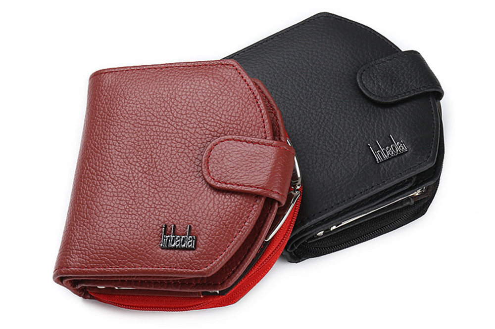 JINBAOLAI Women Zipper Tri-fold Leather Wallet