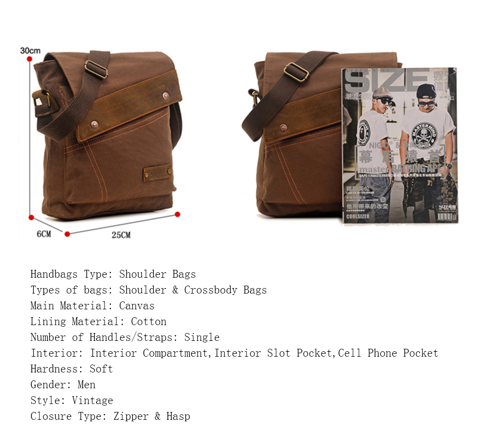 Canvas Crossbody Men Vintage Messenger Large Shoulder Casual Travel Bags