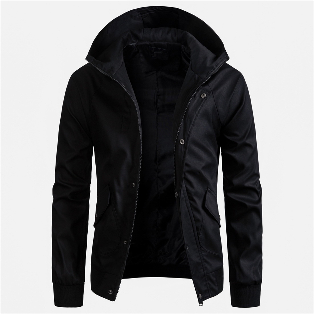 Winter Men'S Solid Color Jacket Casual Hooded Coat