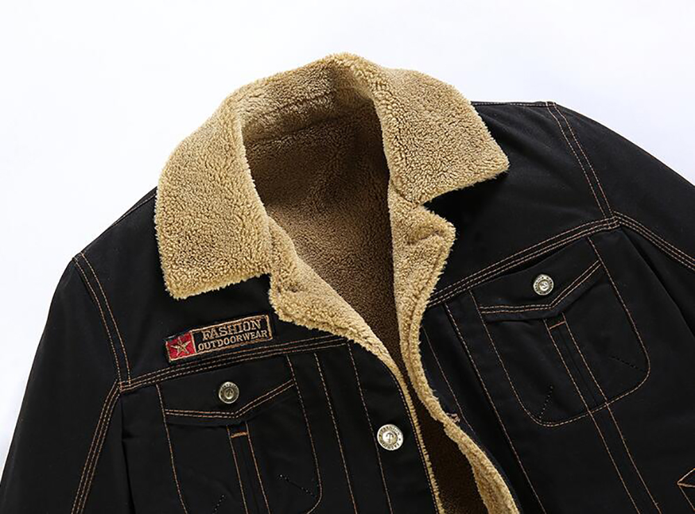 Plus Size Men's Vintage Button Front Slim Fit Corduroy Fleece Jacket