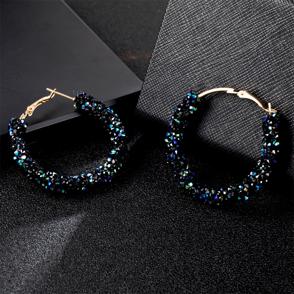 Fashion Geometric Round Shiny Rhinestone Charm Crystal Hoop Earrings