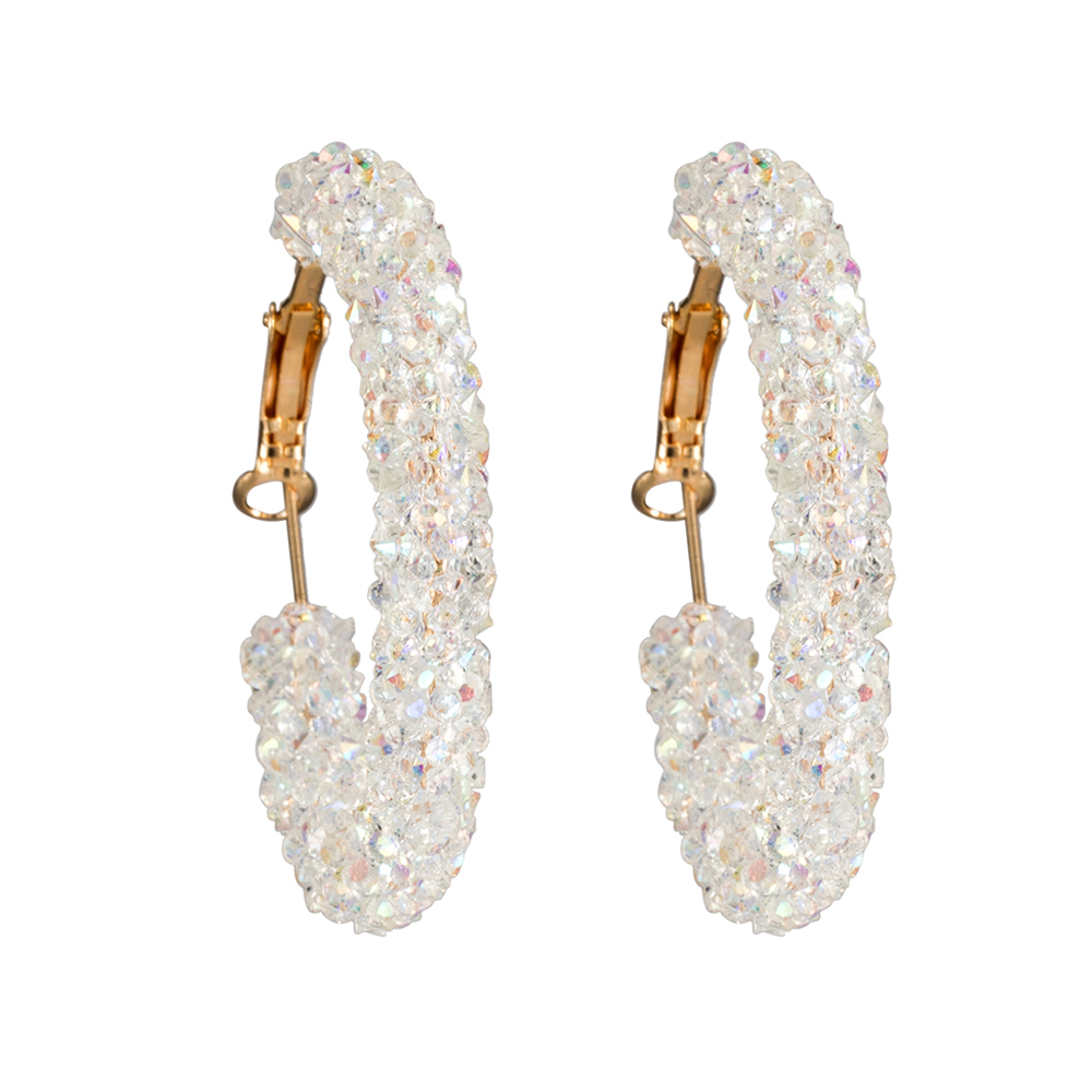 Fashion Geometric Round Shiny Rhinestone Charm Crystal Hoop Earrings