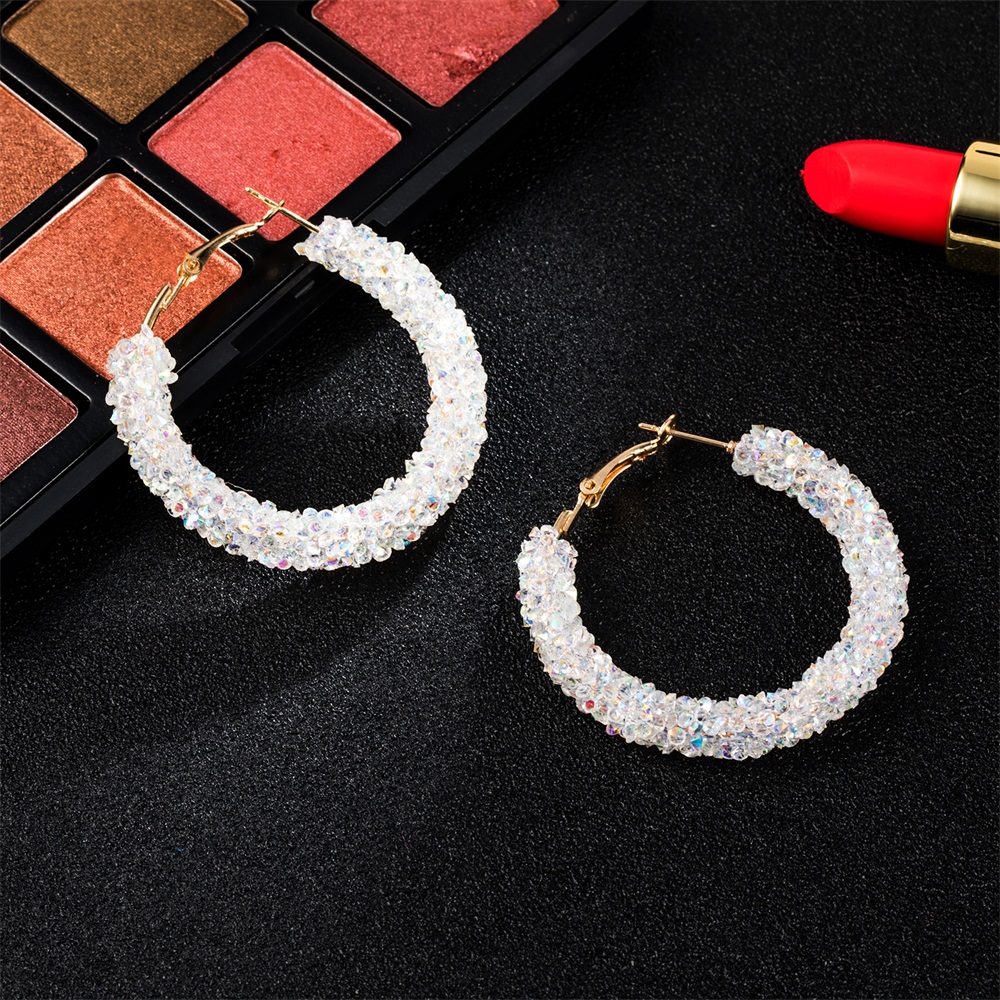 Fashion Geometric Round Shiny Rhinestone Charm Crystal Hoop Earrings