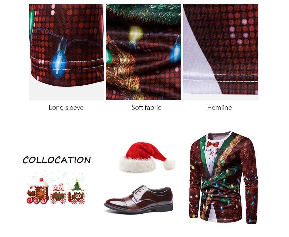 Long Sleeve Round Collar Tie 3D Printed Christmas Men T-shirt