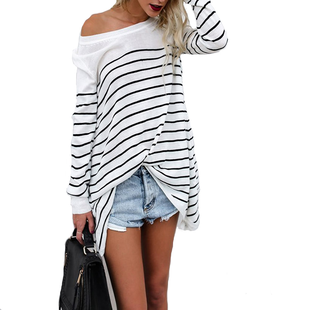 Stripe Stitching Long Sleeved Lady T-Shirt