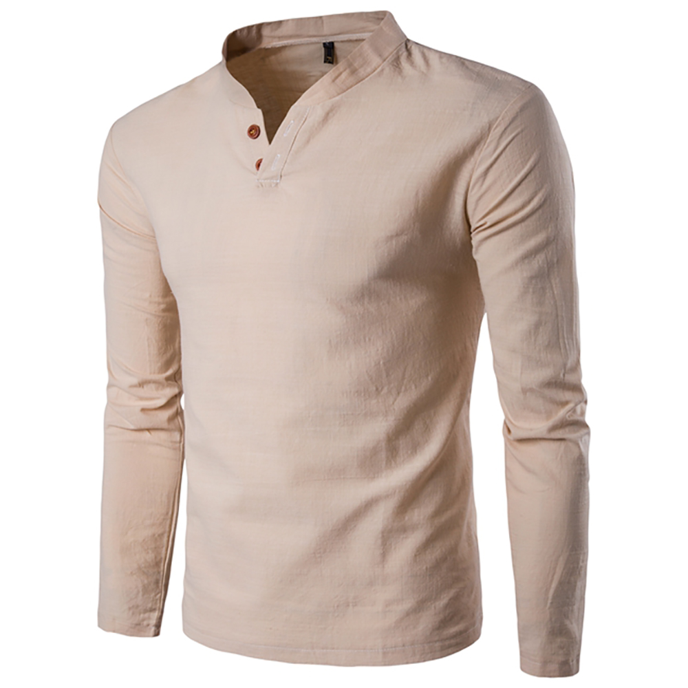 Autumn New Men'S Long Sleeved T-Shirt Mandarin Collar Casual Men Top Tee