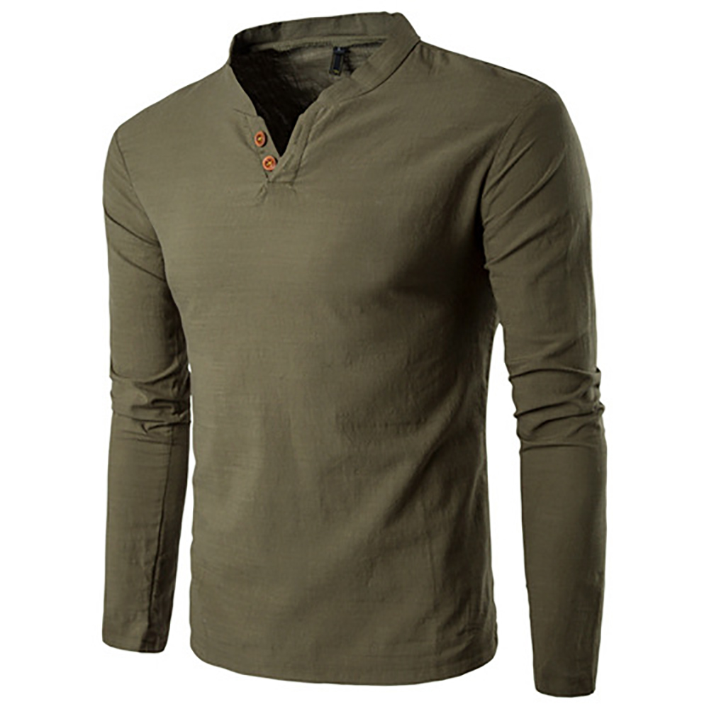 Autumn New Men'S Long Sleeved T-Shirt Mandarin Collar Casual Men Top Tee