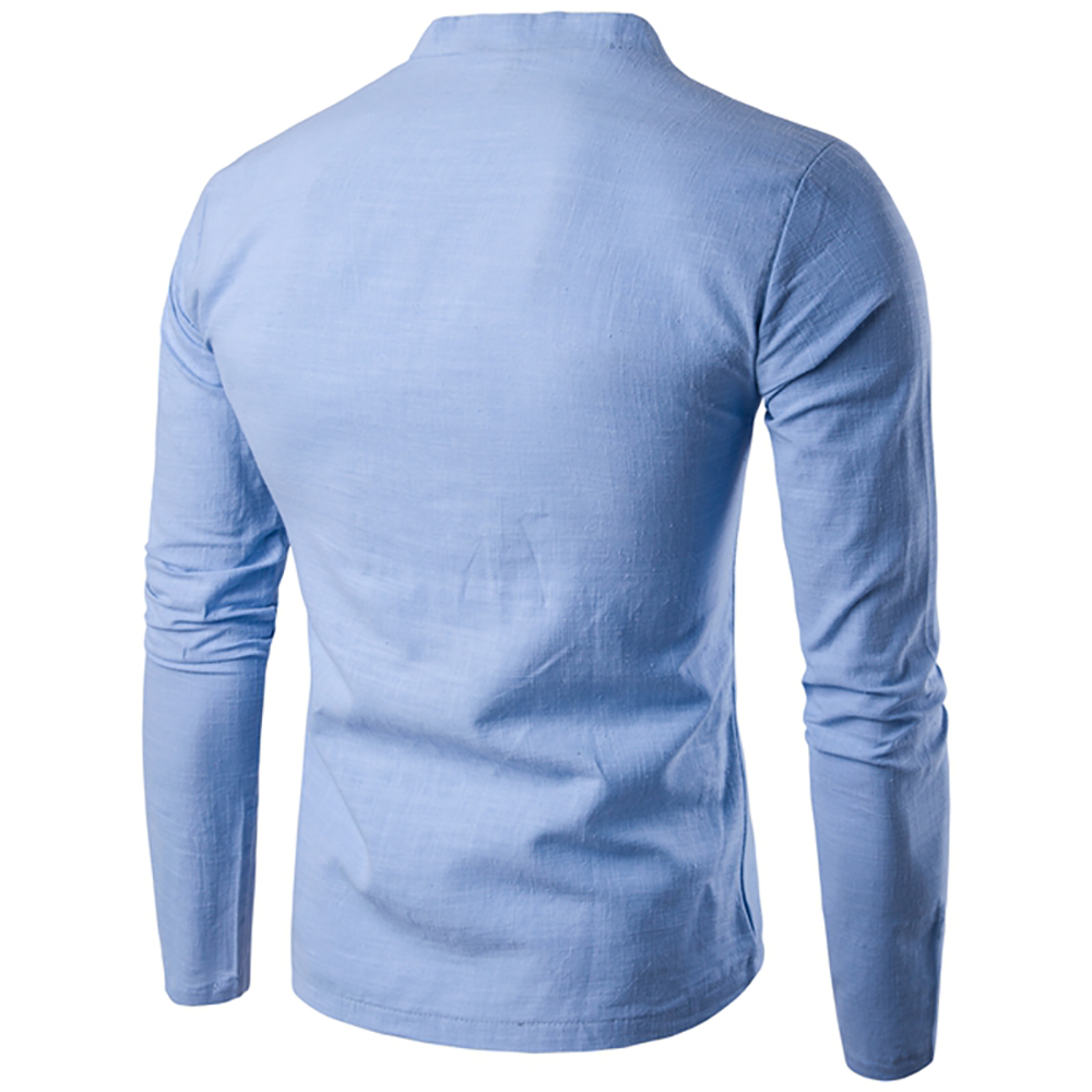 Autumn New Men'S Long Sleeved T-Shirt Mandarin Collar Casual Men Top Tee