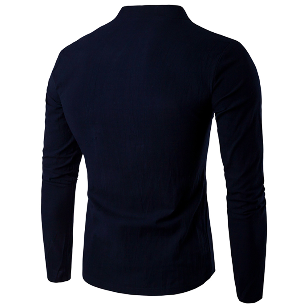 Autumn New Men'S Long Sleeved T-Shirt Mandarin Collar Casual Men Top Tee