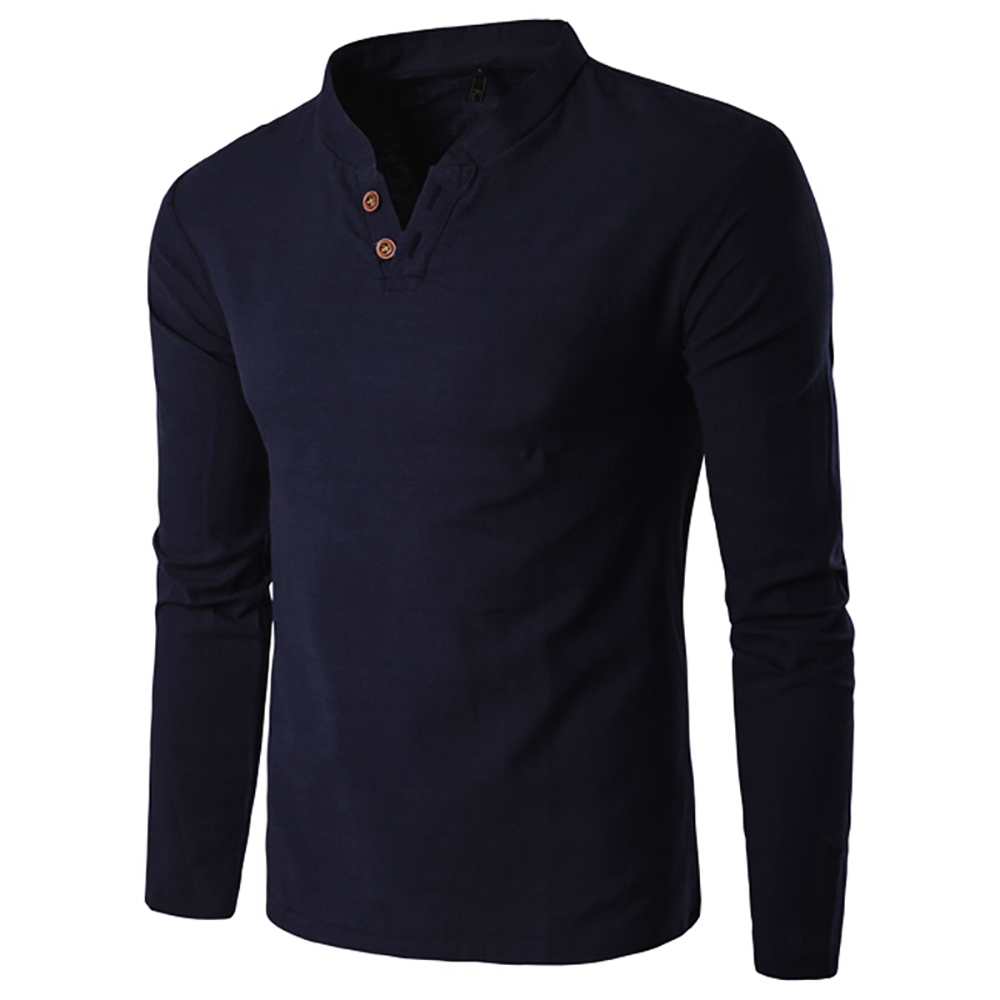 Autumn New Men'S Long Sleeved T-Shirt Mandarin Collar Casual Men Top Tee