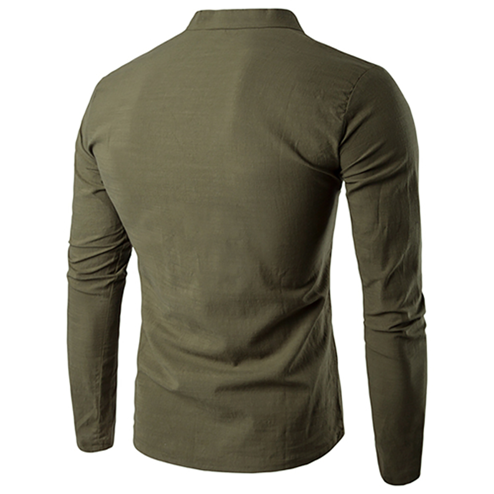 Autumn New Men'S Long Sleeved T-Shirt Mandarin Collar Casual Men Top Tee