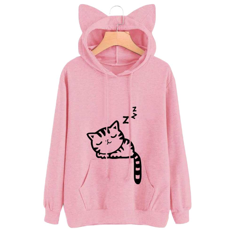 Women'S Loose Cat Hooded Sweater