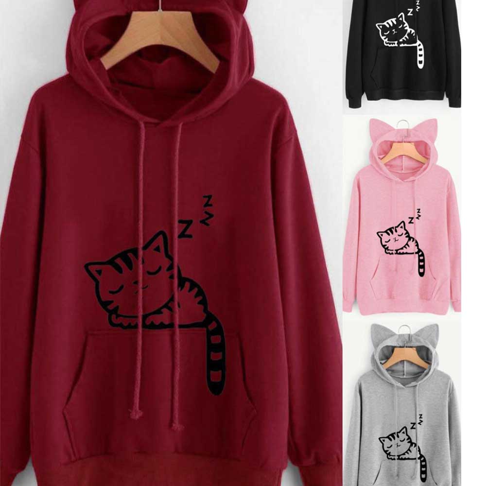 Women'S Loose Cat Hooded Sweater