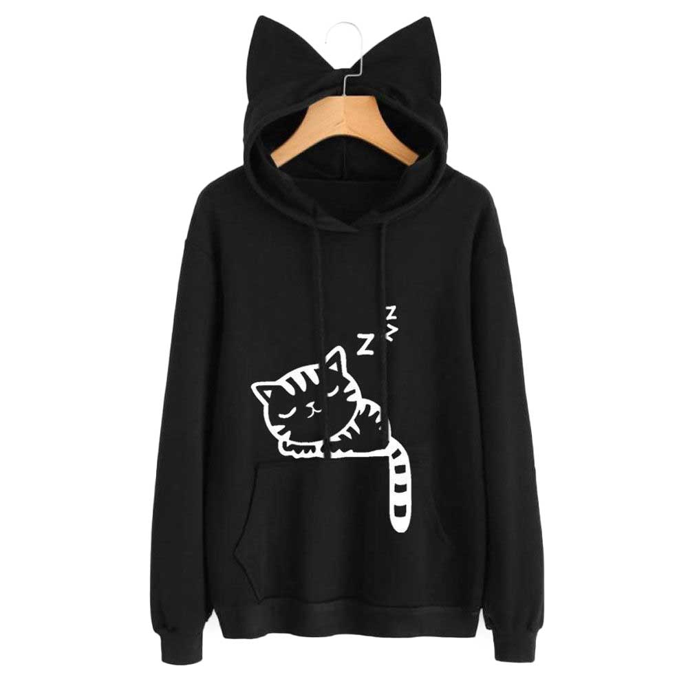 Women'S Loose Cat Hooded Sweater