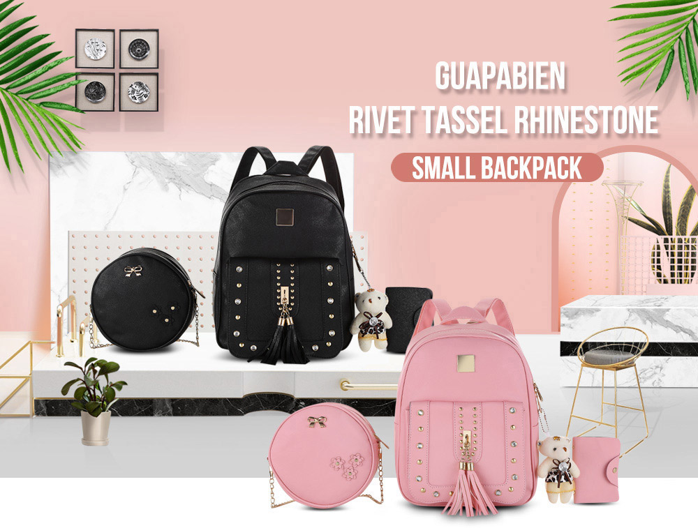 Guapabien Women Rivet Tassel Rhinestone Small Backpack