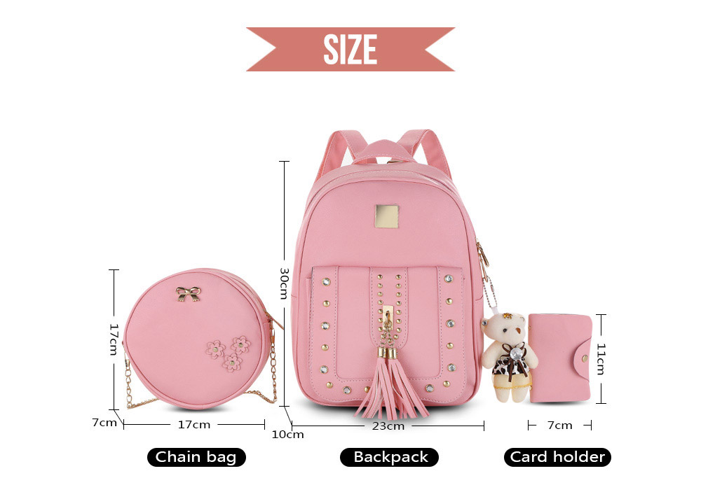 Guapabien Women Rivet Tassel Rhinestone Small Backpack