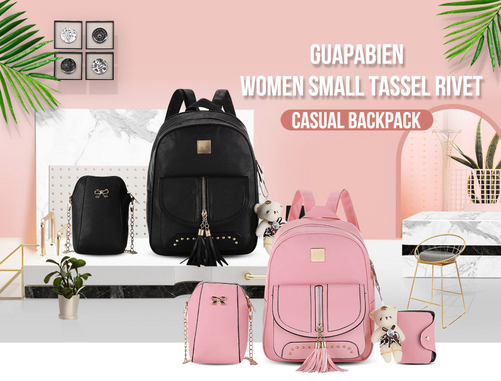 Guapabien Women Small Tassel Rivet Casual Backpack