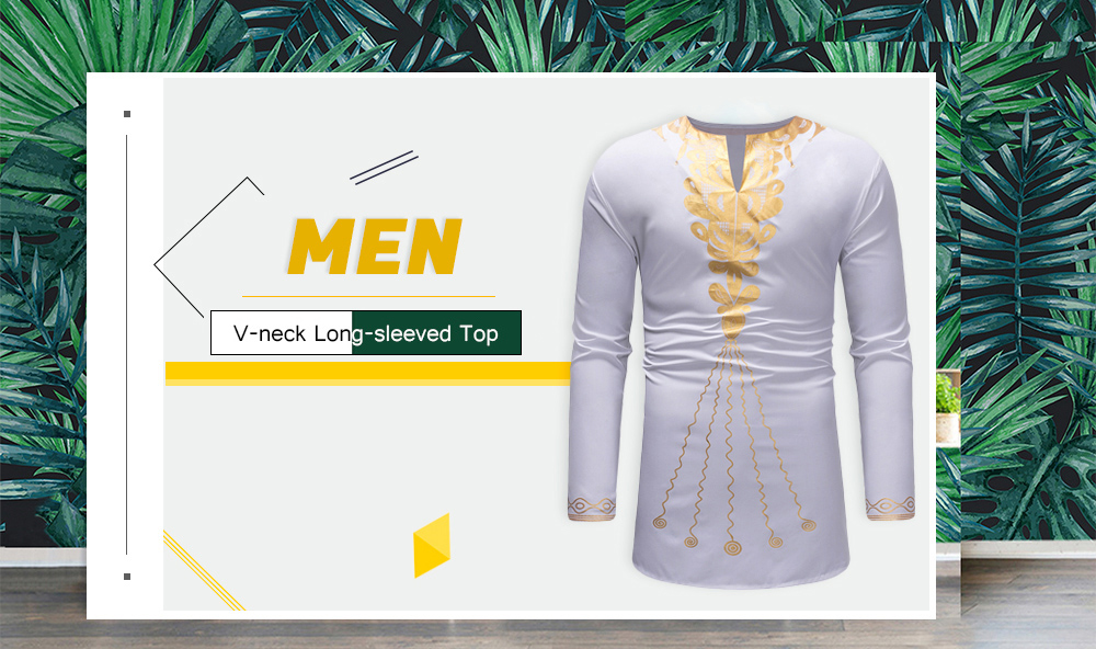 Men Casual Printed V-neck Long-sleeved Top