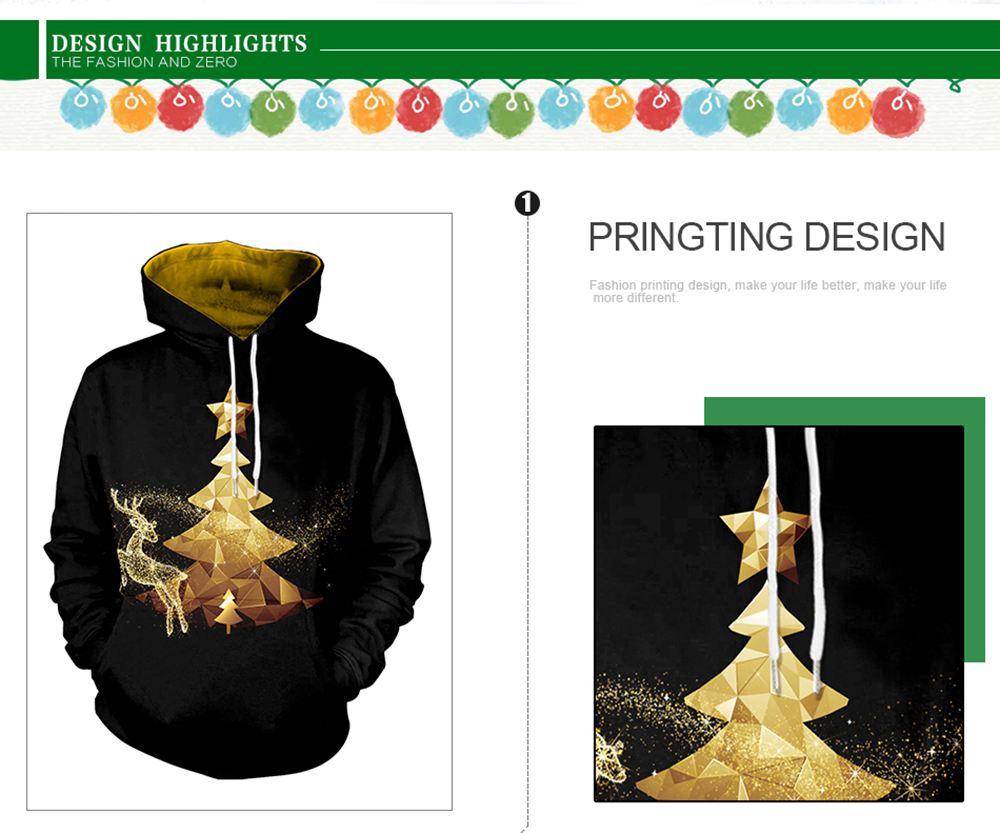 Men's Casual 3D Print Hoodie Santa Tree Christmas Hoodie