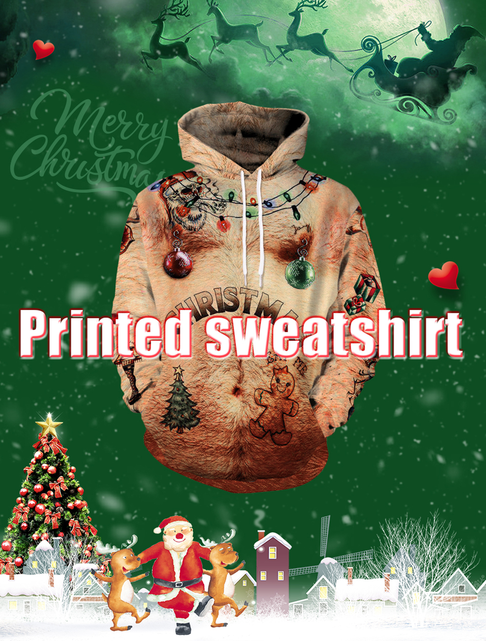 Men's Casual 3D Print Hoodie Santa Letter Christmas Hoodie