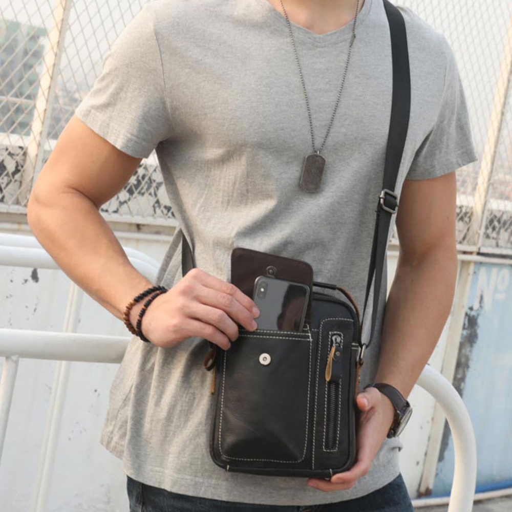 Genuine Leather Men Messenger Casual Crossbody Male Handbag Shoulder Bag