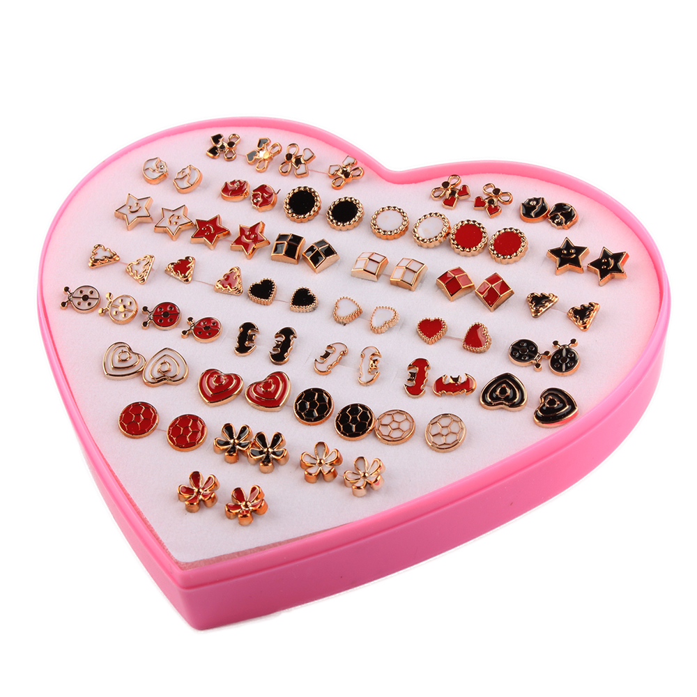 Fashion Heart Box 36 Pairs of Color Drop Glaze Earrings