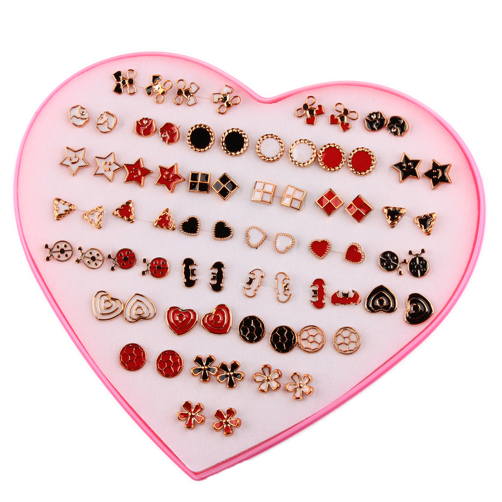 Fashion Heart Box 36 Pairs of Color Drop Glaze Earrings