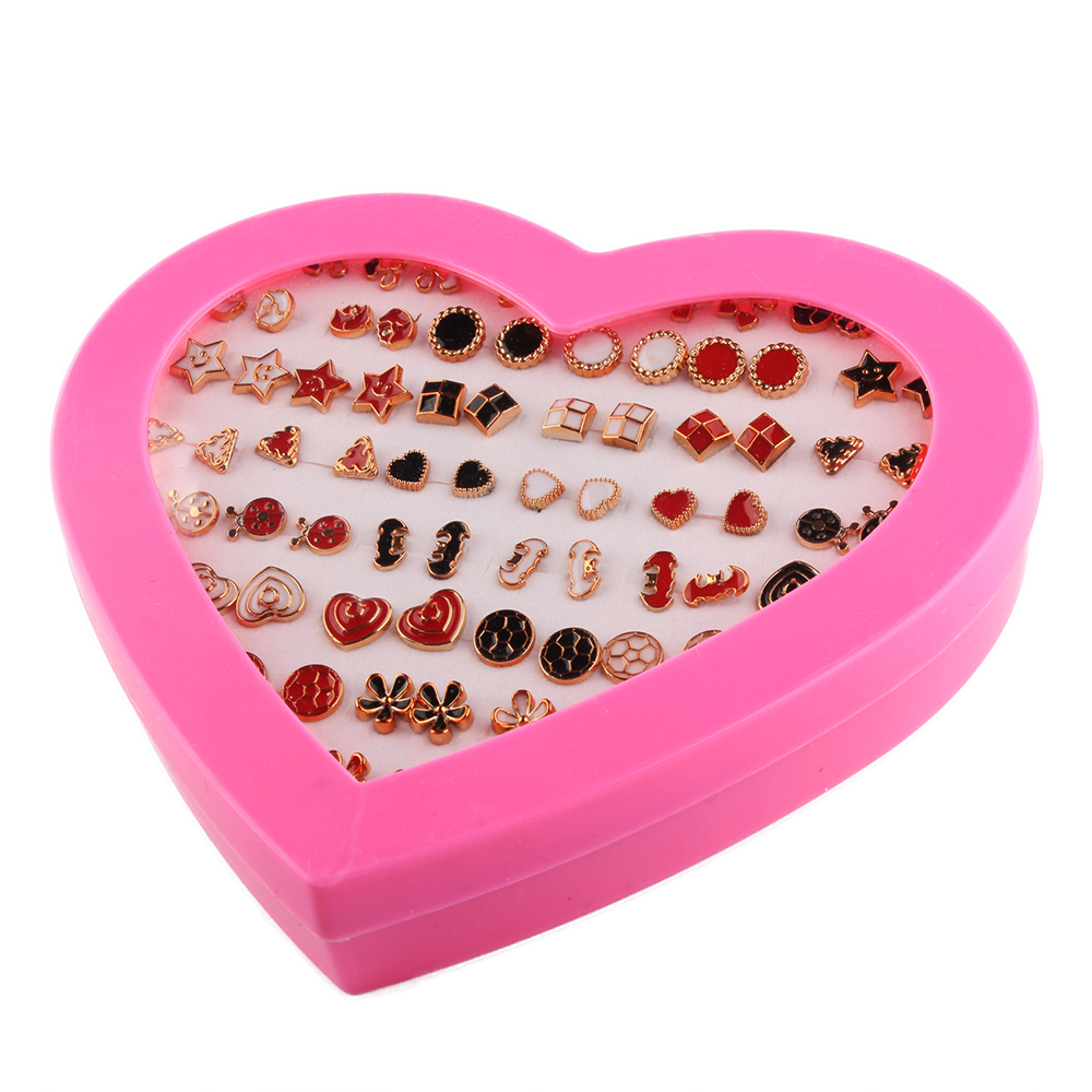 Fashion Heart Box 36 Pairs of Color Drop Glaze Earrings