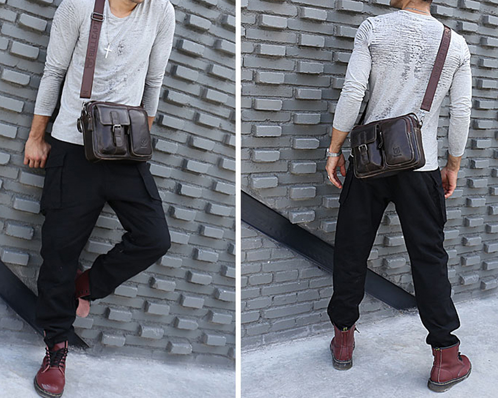 Genuine Leather Men Crossbody Briefcase Messenger Casual Business Shoulder Bag