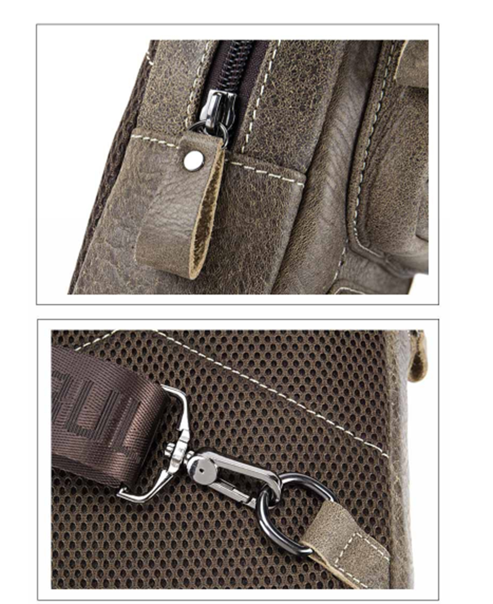 Men Chest Bag Clasp Genuine Leather Messenger Crossbody Fashion Cellphone pocket