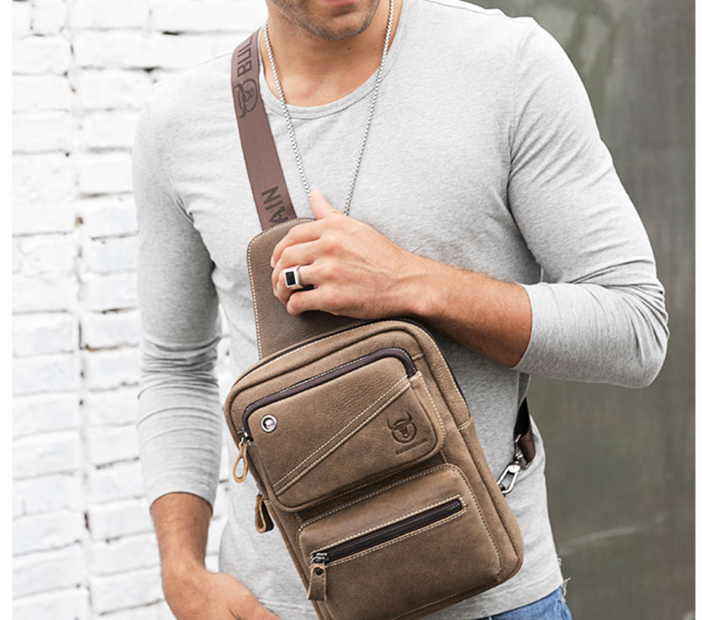 Men Chest Bag Clasp Genuine Leather Messenger Crossbody Fashion ...