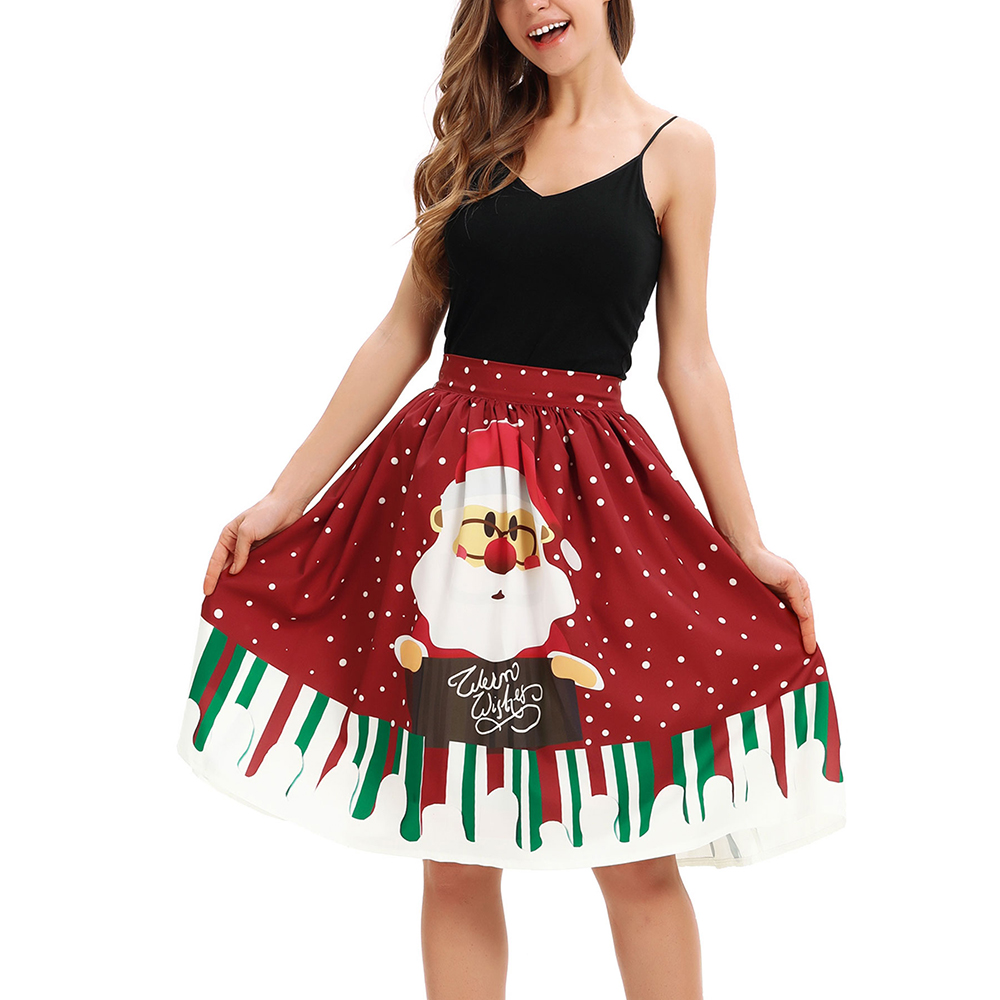 Winter New Christmas Snowman Digital Print Skirt
