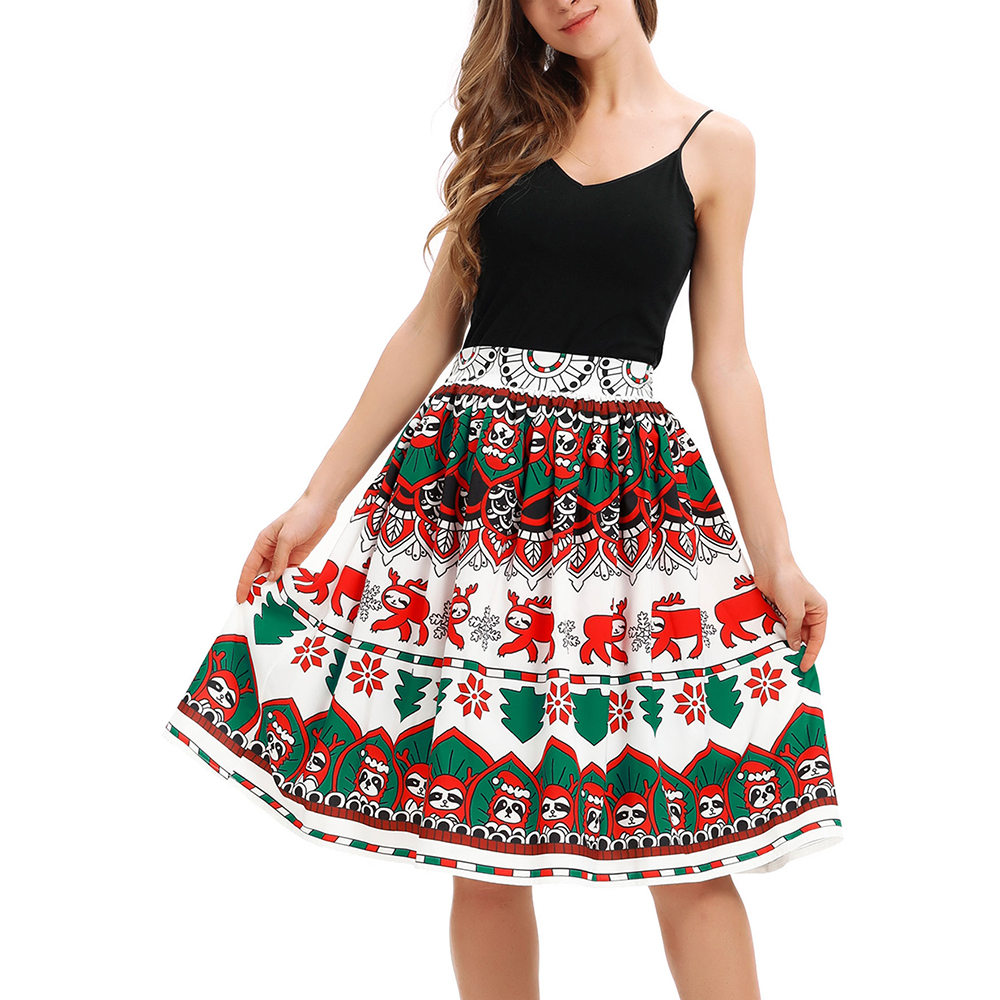 Winter New Christmas Snowman Digital Print Skirt