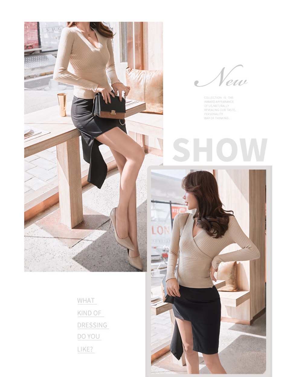 Sexy V-Neck Low-Cut Slim Fashion Tight-Fitting Sweater