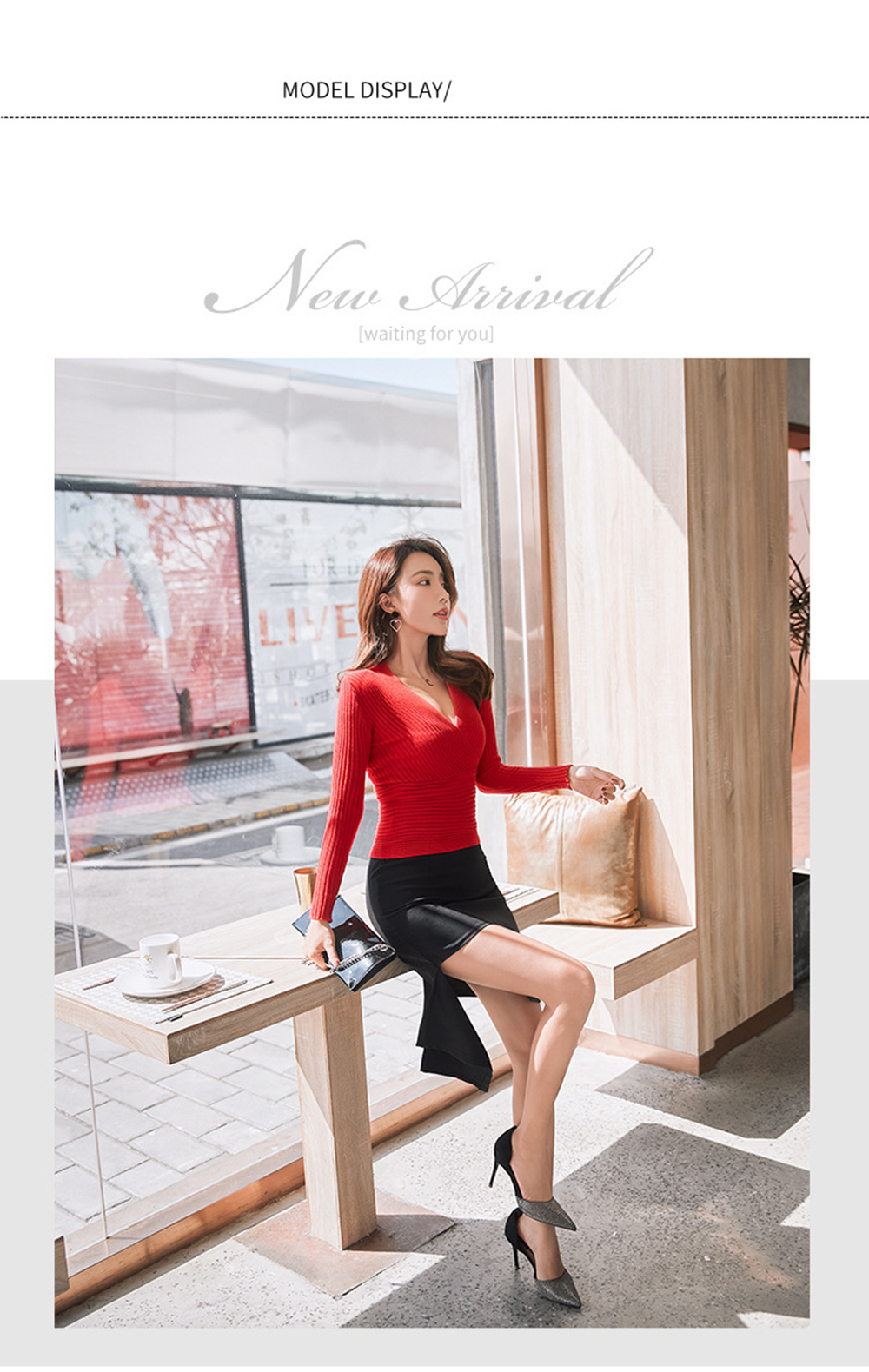 Sexy V-Neck Low-Cut Slim Fashion Tight-Fitting Sweater