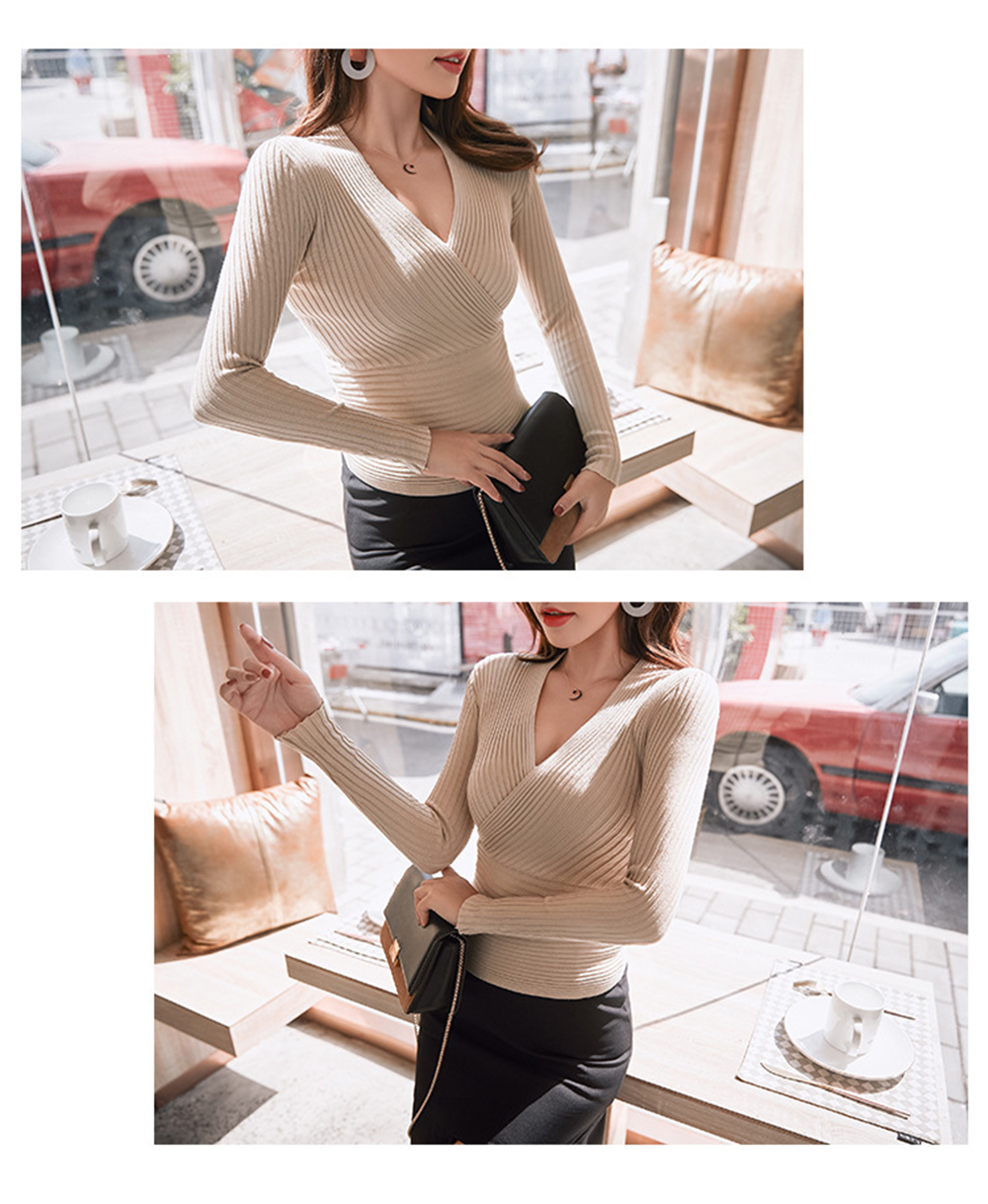 Sexy V-Neck Low-Cut Slim Fashion Tight-Fitting Sweater