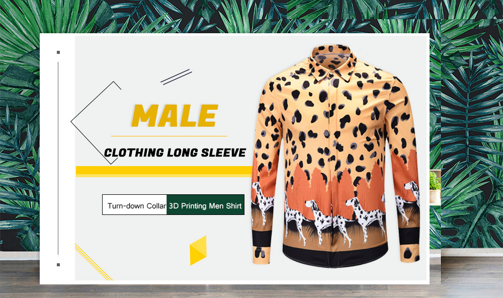 Male Clothing Long Sleeve Turn-down Collar 3D Printing Men Shirt