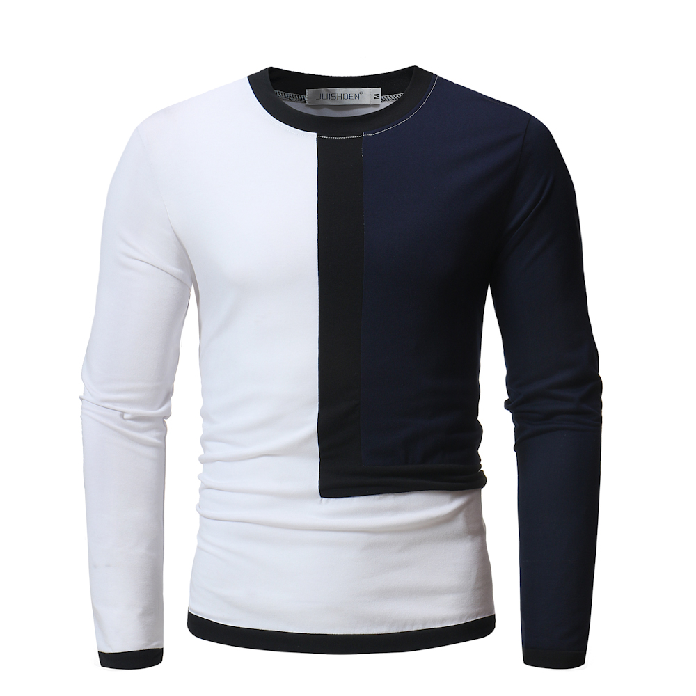 Men's Contrast Long Sleeve Casual Slim T-Shirt