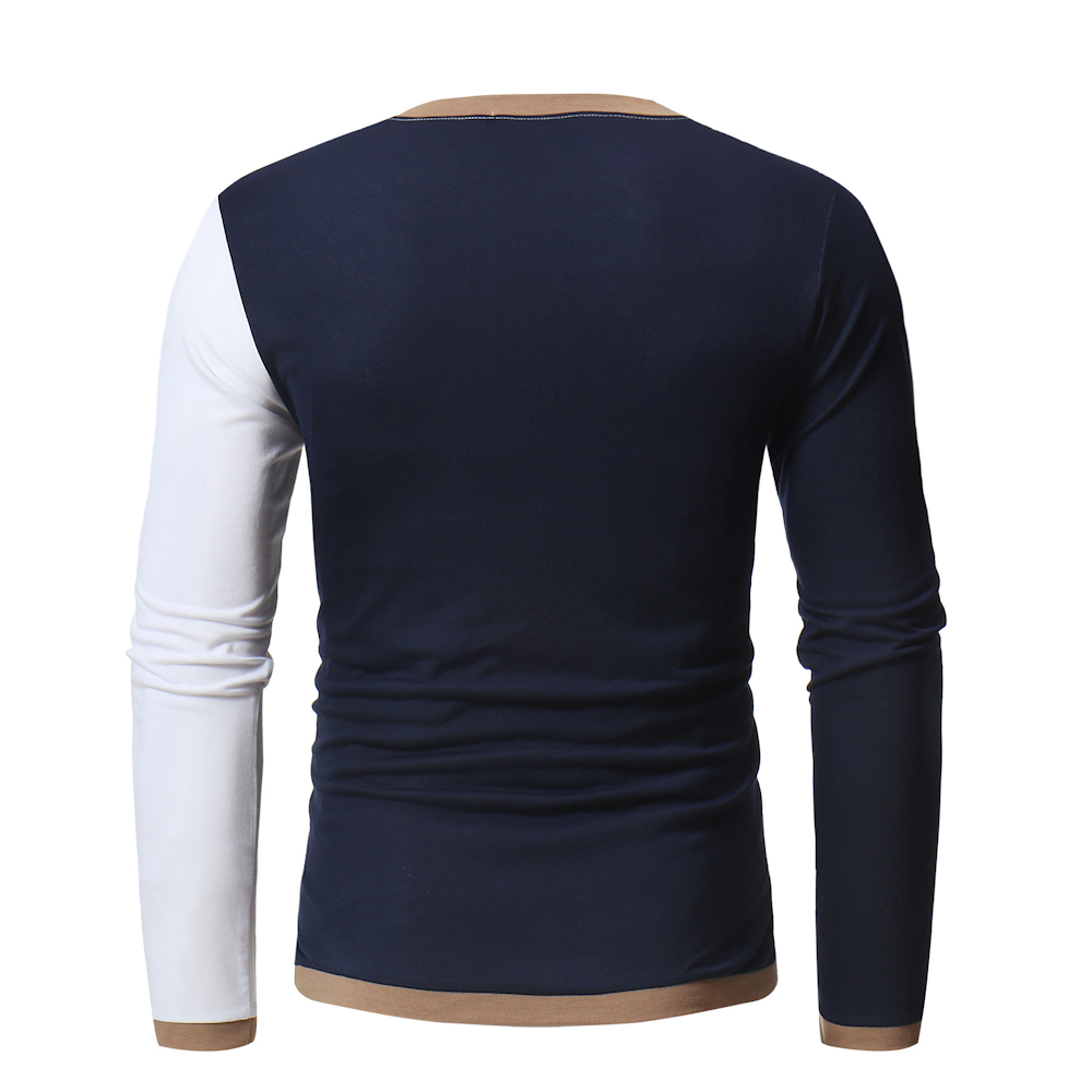 Men's Contrast Long Sleeve Casual Slim T-Shirt